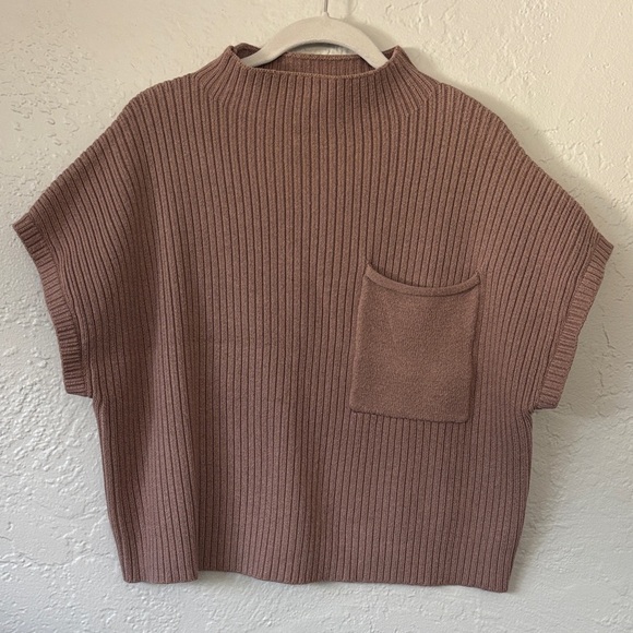 Entro Mauve Ribbed knit  Mock Neck Short Sleeve Crop Fall Sweater L - Picture 2 of 9